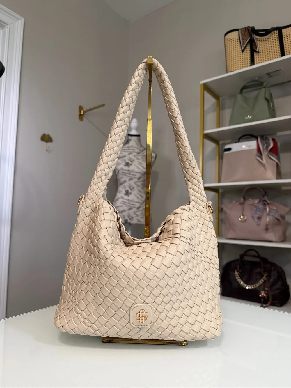 Simply Southern Cream Woven Shoulder Bag with Crossbody Strap